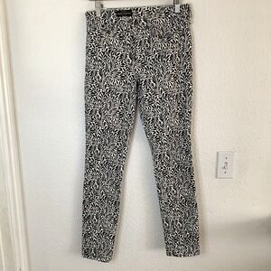J Crew Midrise Toothpick Pants Black White‎ Floral Print Size 29